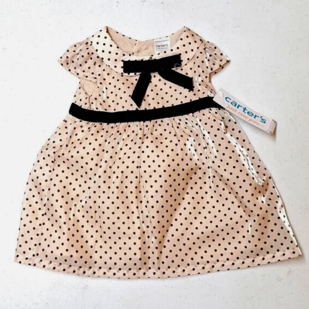 Carters 2 piece polka dot dress with velvet trim and bow - Picture 2 of 6